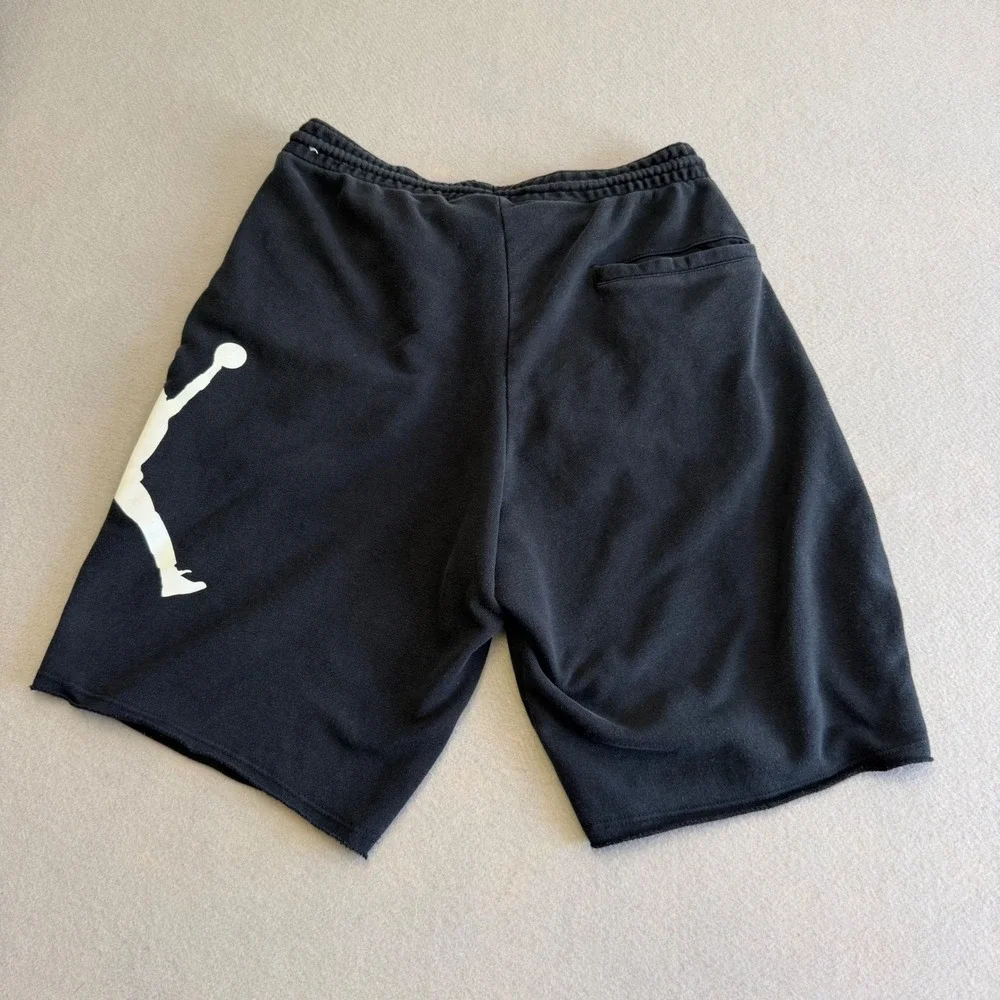 Jordan Jumpman Fleece Shorts Mens Small Black Oversized Logo Raw Hem Athletic
